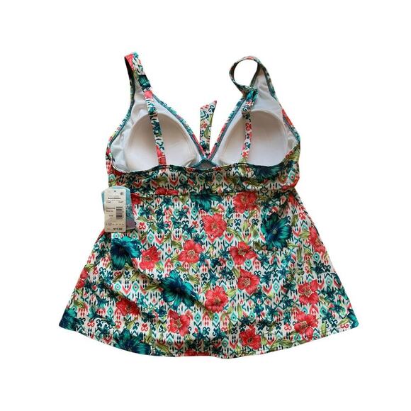 Swim Solutions Women's Printed Bow Tummy-Control Tankini Top in Blue Size 10 NWT - Picture 4 of 8